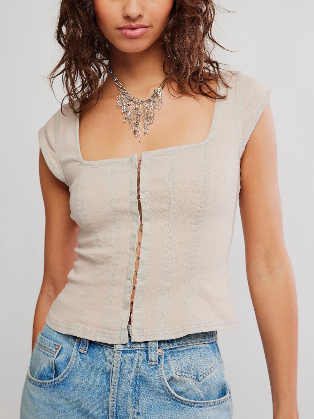 🆕 FREE PEOPLE Marilyn Denim Corset / Tofu